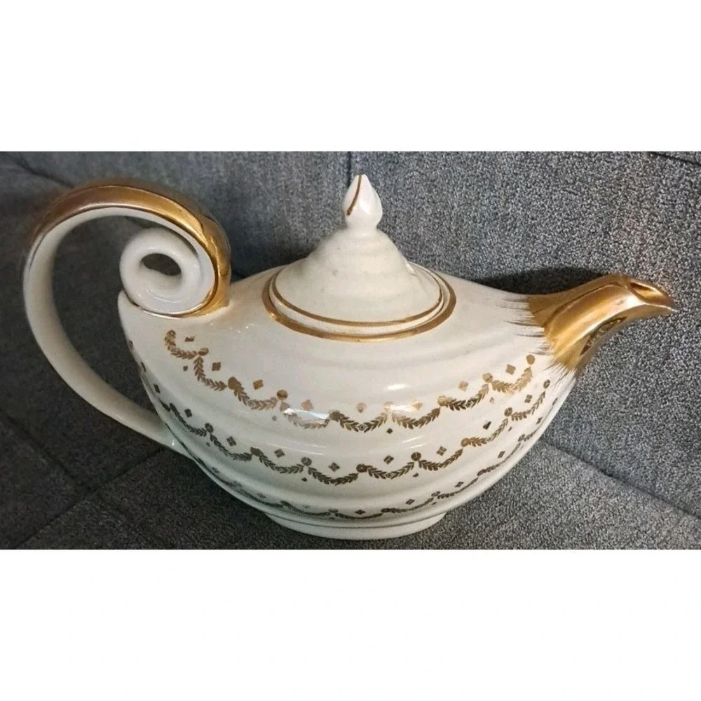 Vintage‎ Hall White Gold Aladdin Teapot 6 Cup 0678  USA See Photos